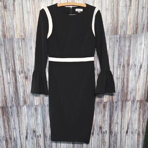 Calvin Klein Long Sleeve Black Dress with White Size 4